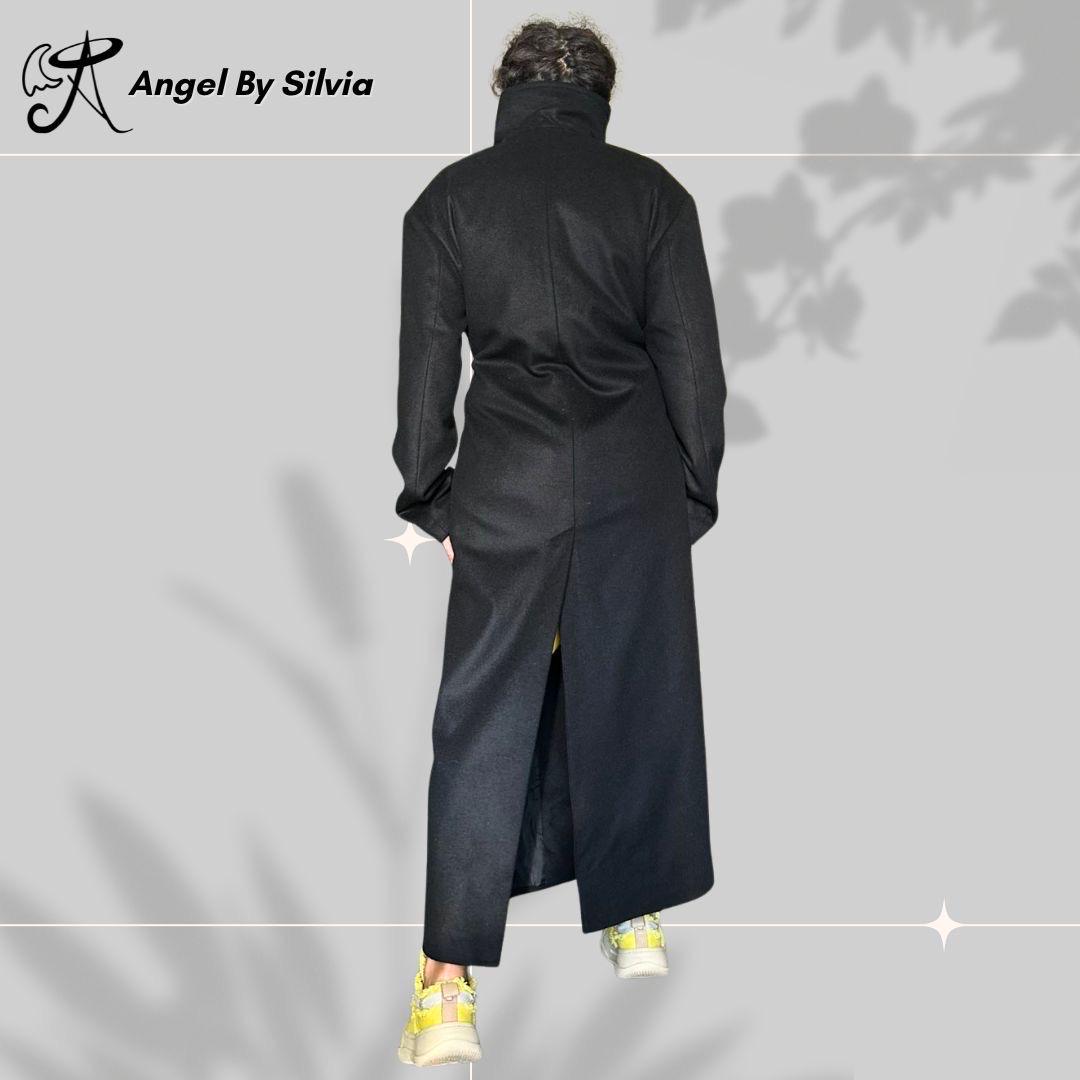 Black Wool Blend Belted Trench Coat: Classic Winter Style