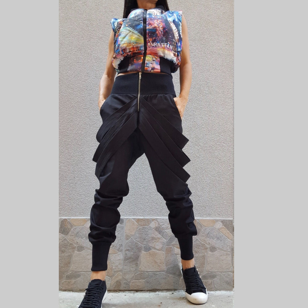 Avantgarde Black Cotton Pants / High Waist Everyday Trousers
