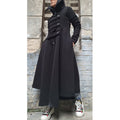 Asymmetric Black Cotton Coat with High Collar – Avant-Garde Long Jacket for Urban Style