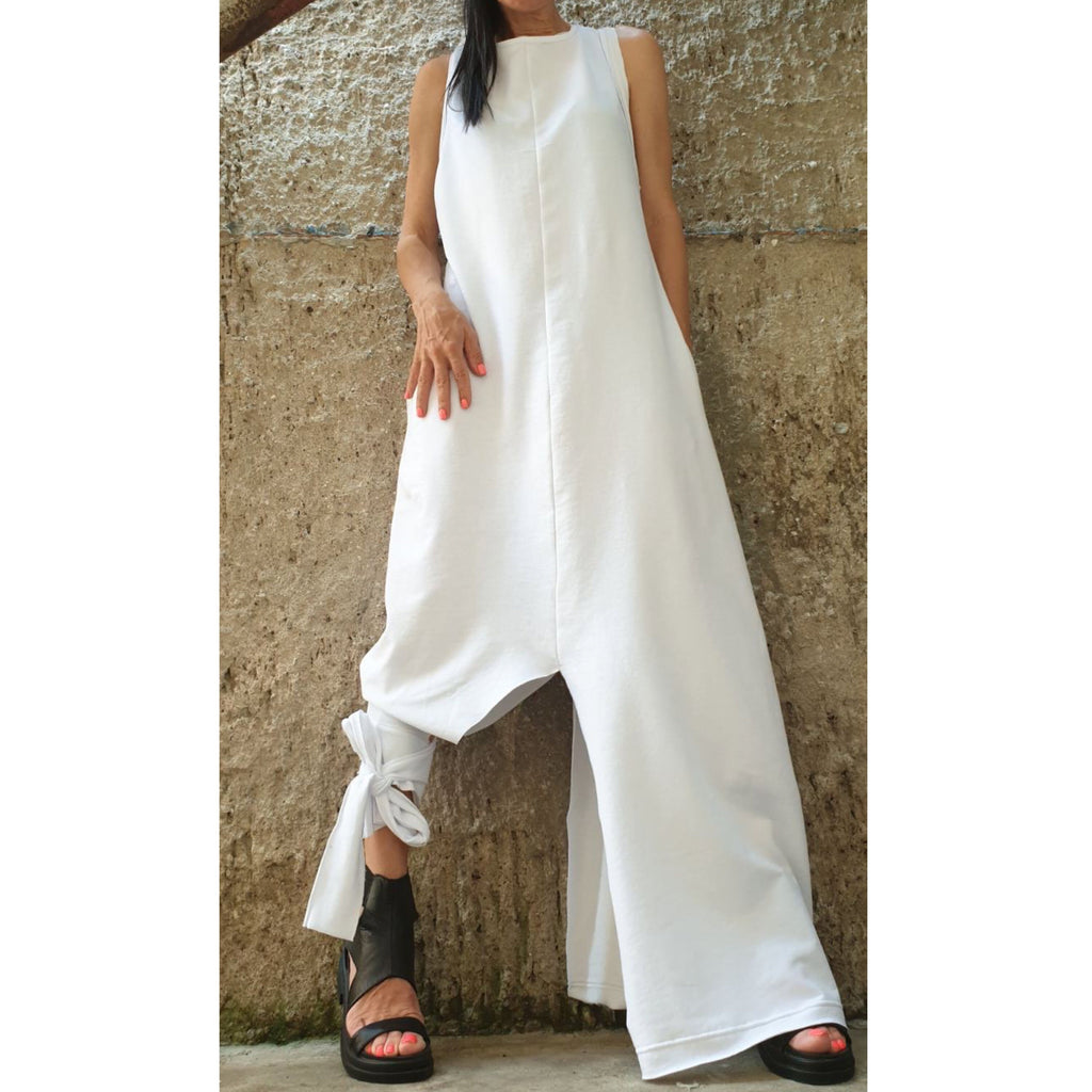 Asymmetrical White Sleeveless Dress / Modern Minimalist Design