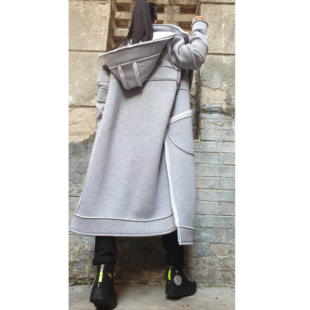Women’s Asymmetric Winter Vest Coat with Hood – Heavyweight Sweatshirt Fabric Jacket with Large Pockets