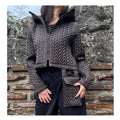 Brown Quilted Neoprene Jacket with Hood and Zipper – Asymmetric Designer Coat