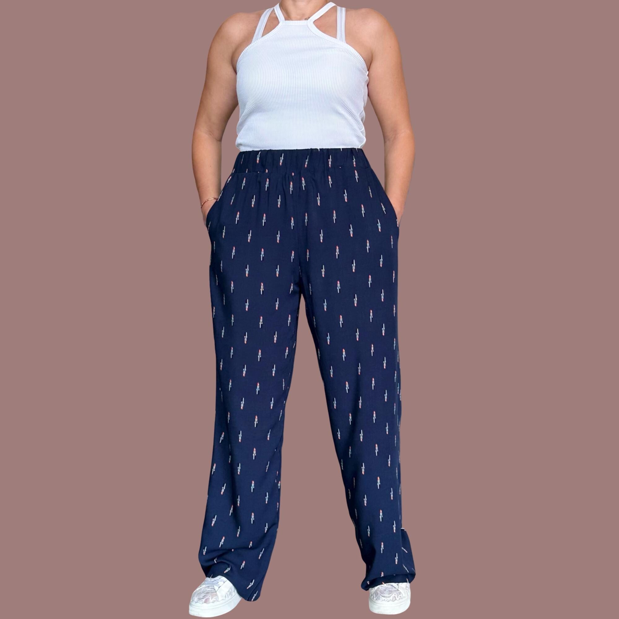 Summer Cotton Pants for Women – High Waist, Side Pockets /  Lightweight Fabric