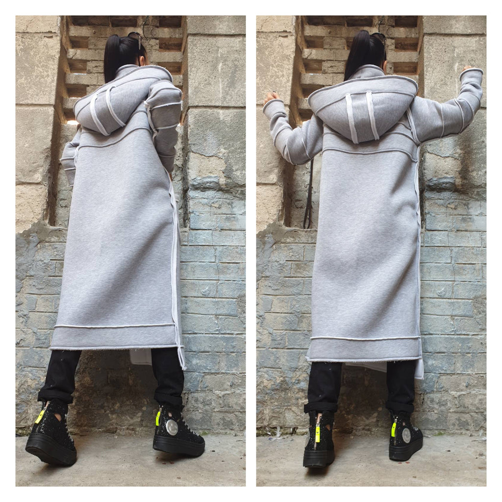 Women’s Asymmetric Winter Vest Coat with Hood – Heavyweight Sweatshirt Fabric Jacket with Large Pockets