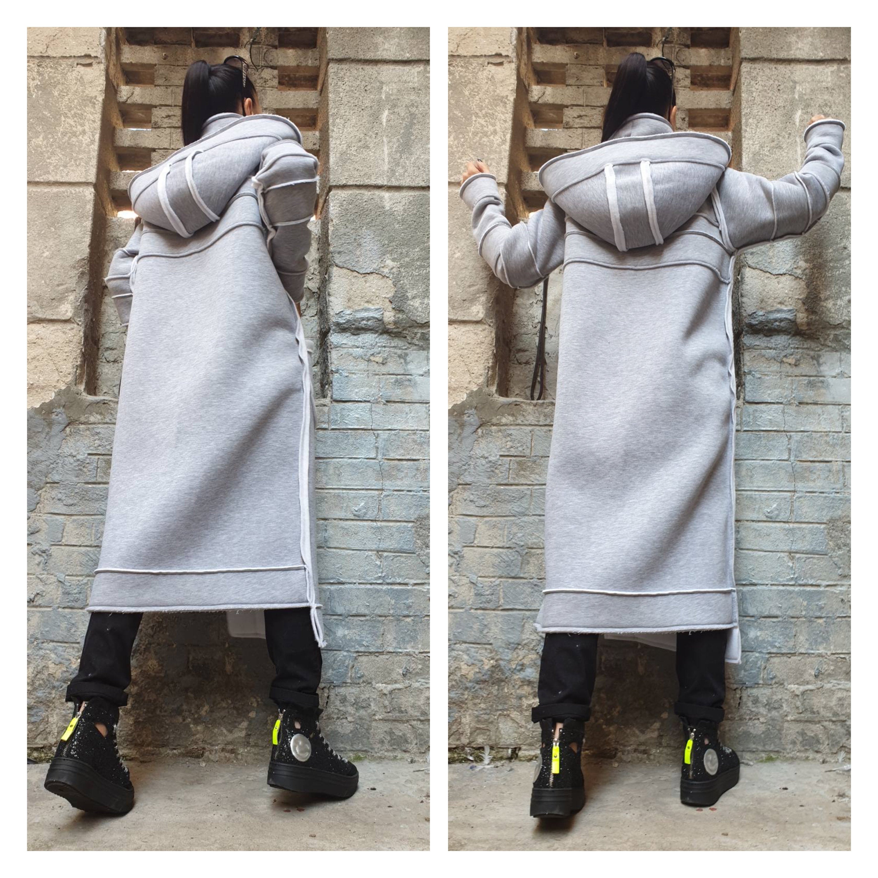 Women’s Asymmetric Winter Vest Coat with Hood – Heavyweight Sweatshirt Fabric Jacket with Large Pockets