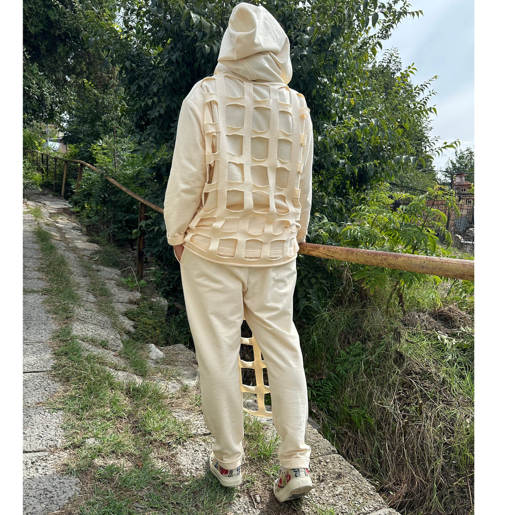 Handmade Cut-Out Hoodie and Pants Set / Designer Loungewear in Cotton-Elastane / Urban Streetwear Outfit