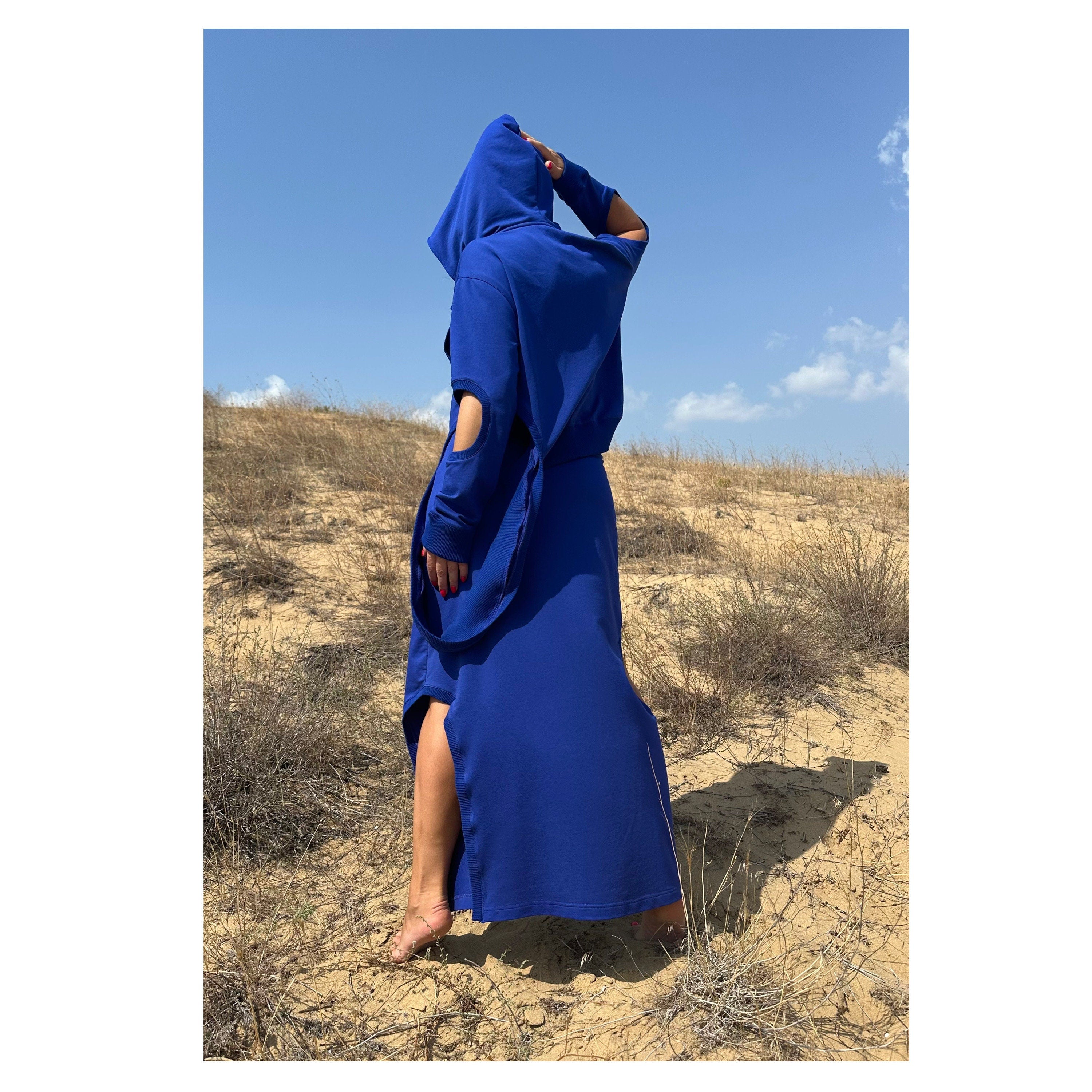 Asymmetric Cut-Out Skirt and Hoodie Set / Handmade Cotton Two-Piece Outfit / Avantgarde Streetwear
