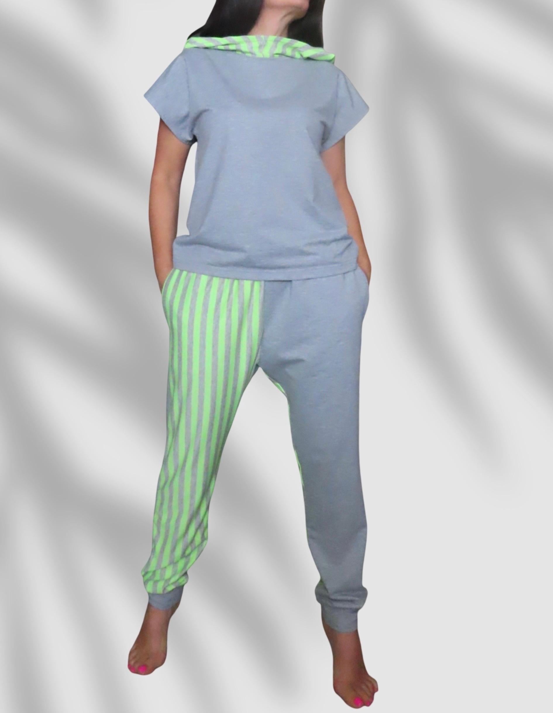 Hoodie Tracksuit Set: Two-Tone Cotton Joggers, Spring Summer Casual Outfit