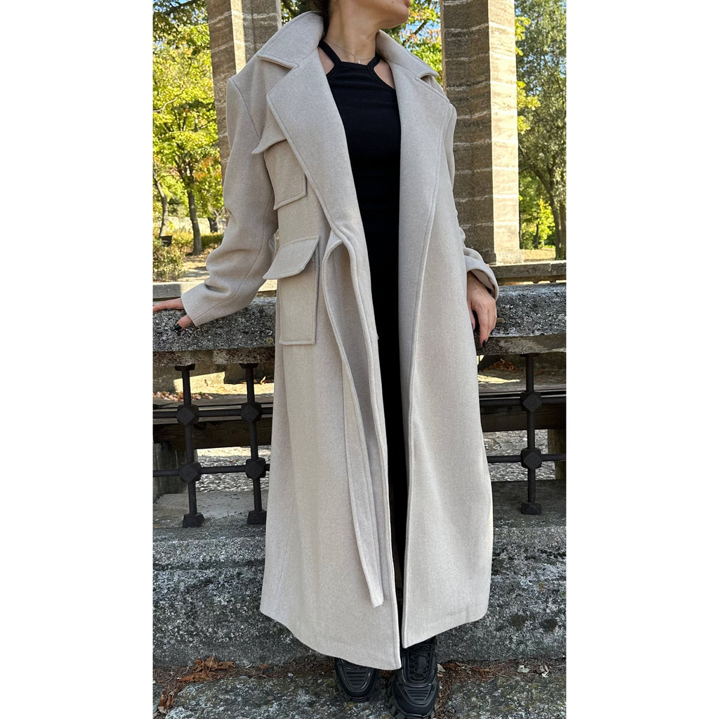 Oversized Wool Coat / Beige Lined Street Style Long Jacket