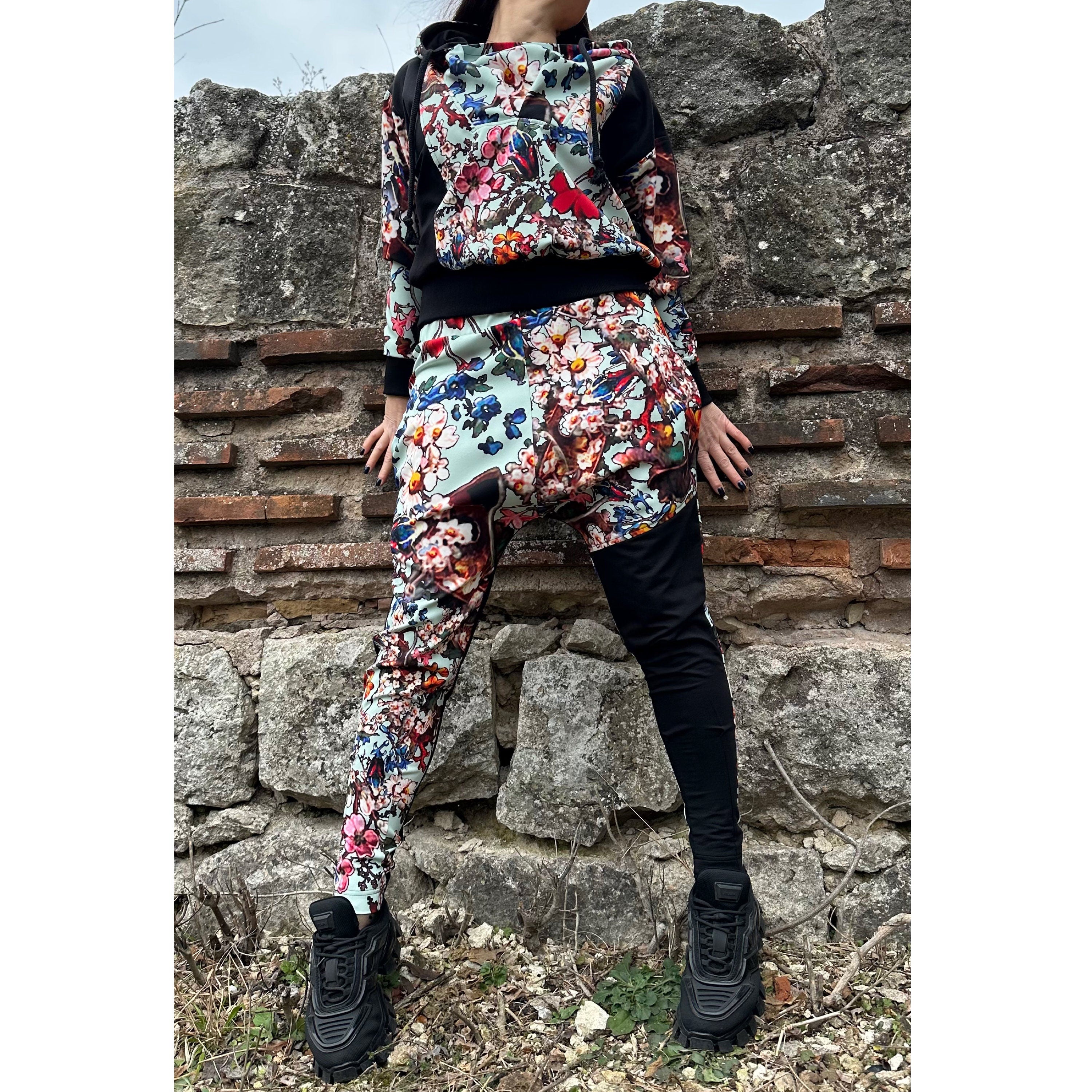 Women’s Neoprene Tracksuit – Hoodie and Joggers in Colorful Patchwork / Handmade Two-Piece  Аthleisure Set