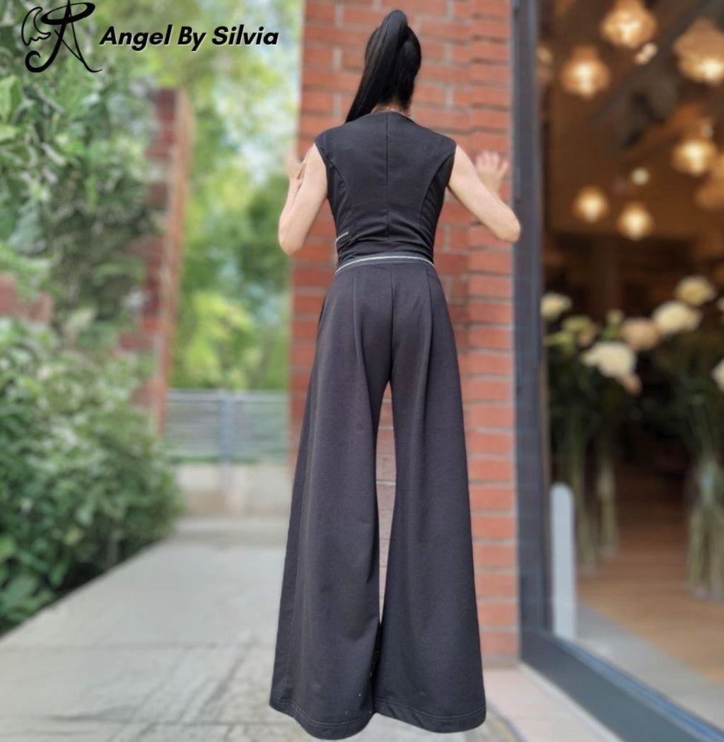 Black Cotton Wide Leg Jumpsuit with Zippers – Sleeveless Avant Garde Overall
