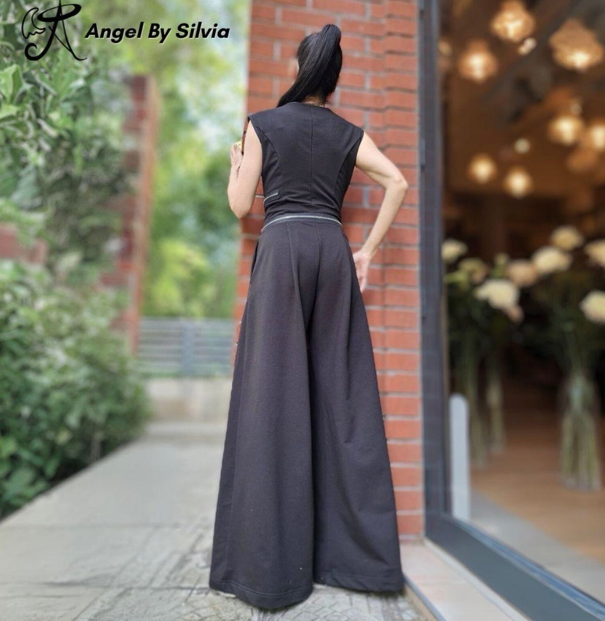 Black Cotton Wide Leg Jumpsuit with Zippers – Sleeveless Avant Garde Overall