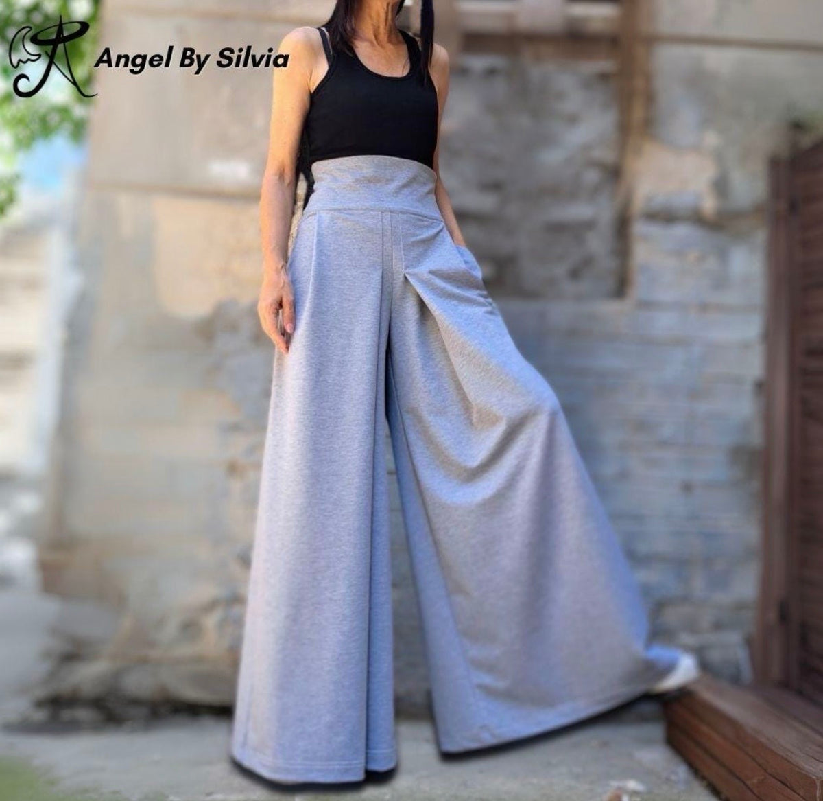 High Waist Wide Leg Pants / Asymmetrical Cotton Palazzo Pants