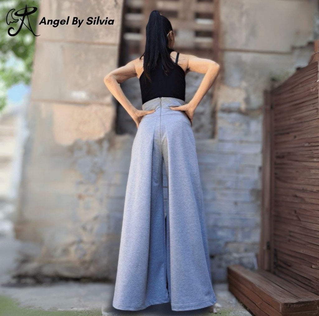 High Waist Wide Leg Pants / Asymmetrical Cotton Palazzo Pants