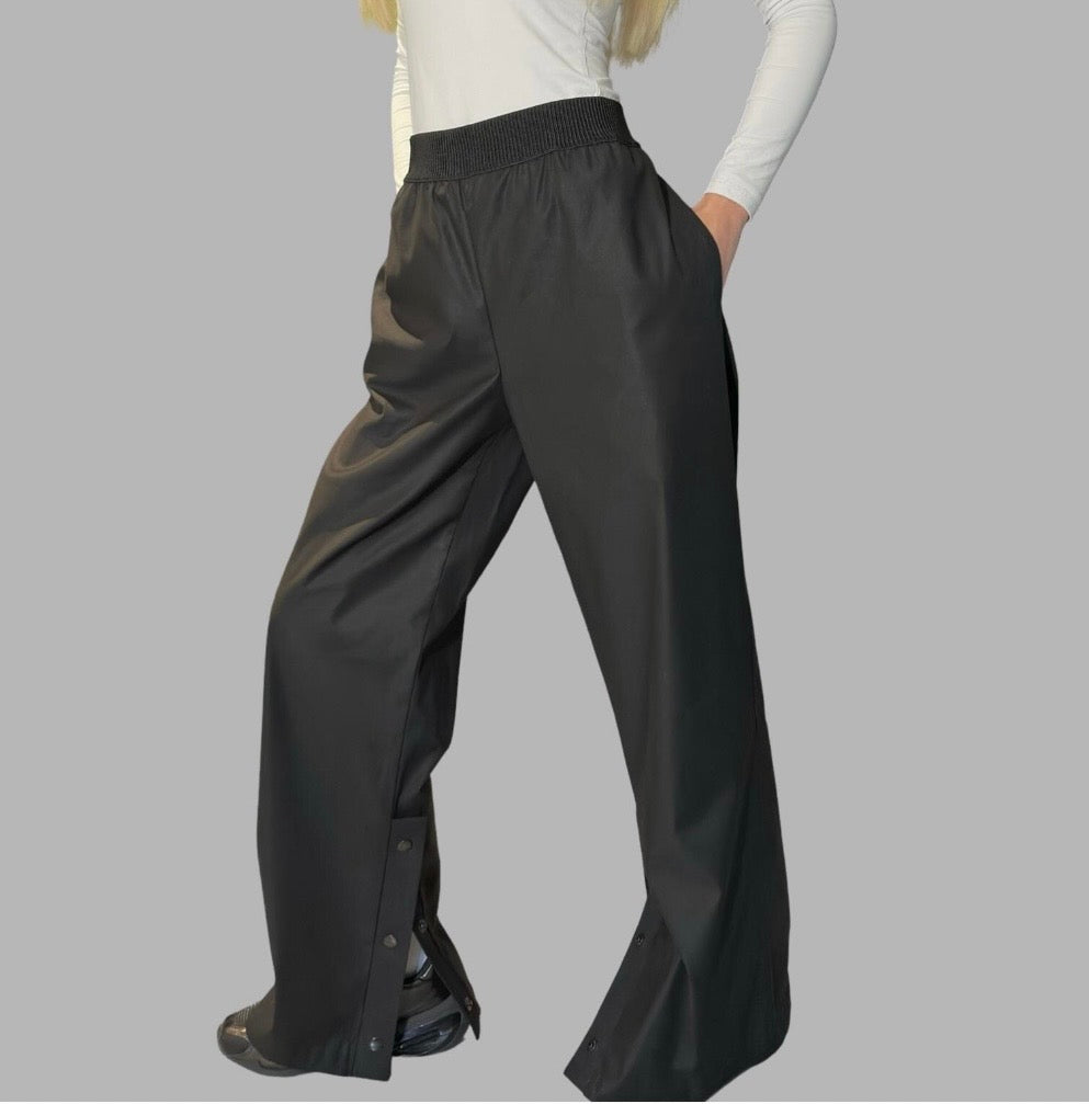 Black High Waist Wide Leg Pants with Snap Details – Avant Garde Cotton Trousers