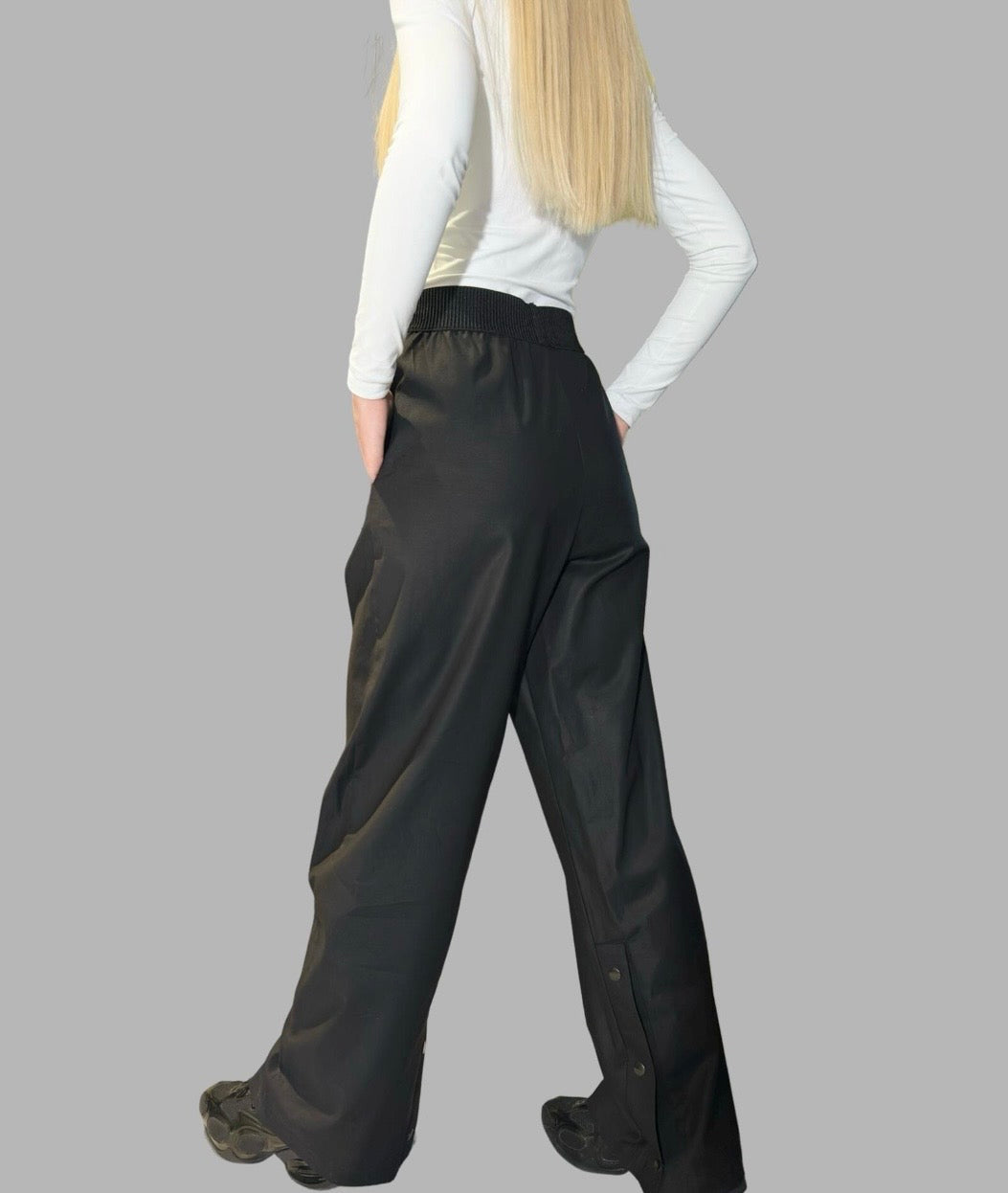 Black High Waist Wide Leg Pants with Snap Details – Avant Garde Cotton Trousers