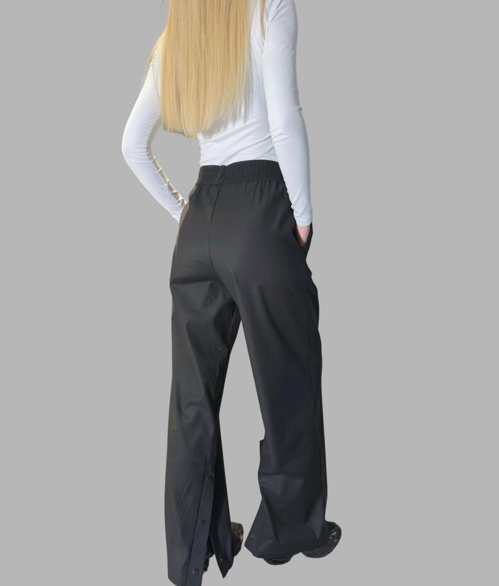 Black High Waist Wide Leg Pants with Snap Details – Avant Garde Cotton Trousers