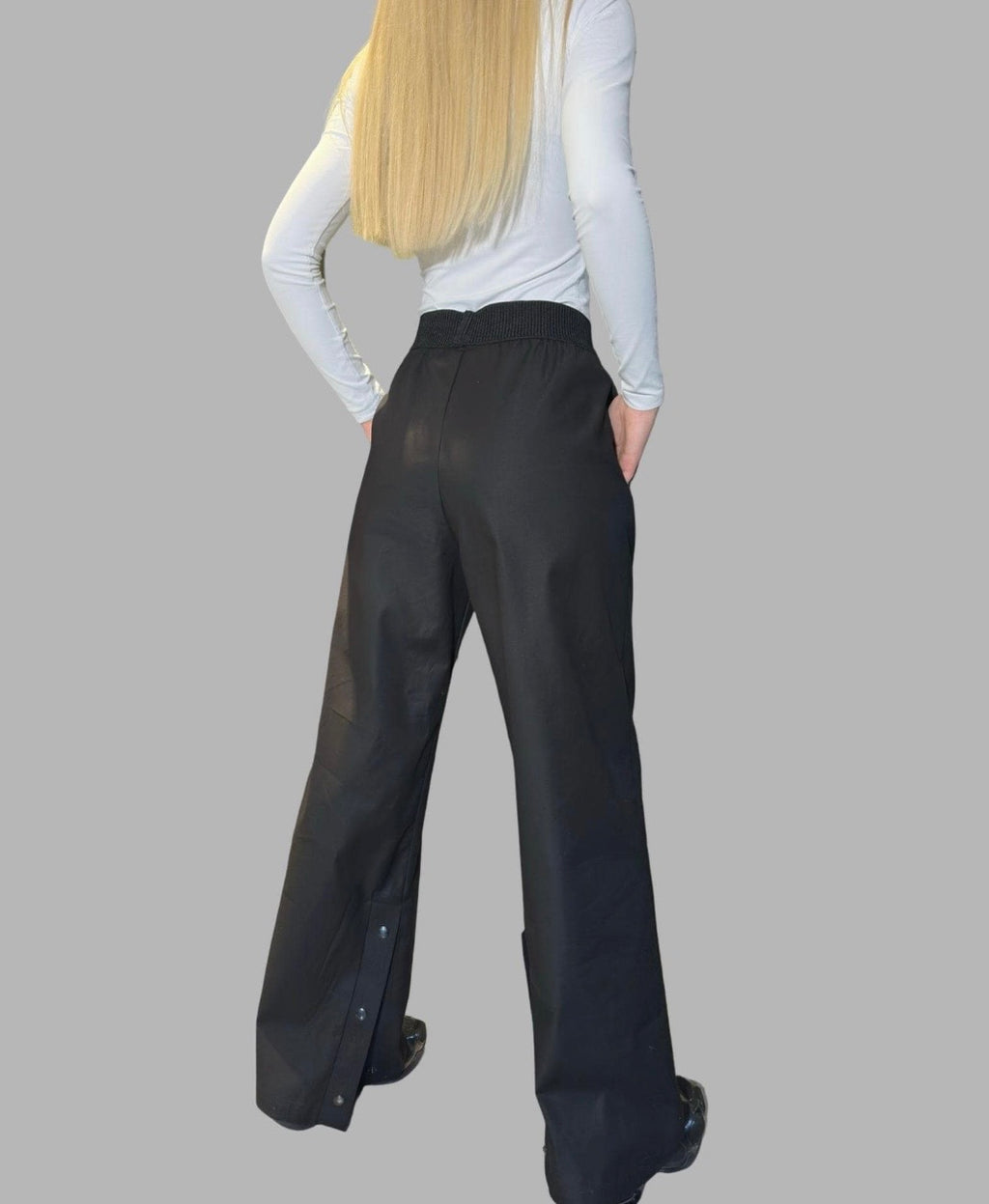 Black High Waist Wide Leg Pants with Snap Details – Avant Garde Cotton Trousers