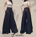 Black High Waist Palazzo Pants Skirt – Asymmetrical Wide Leg Cotton Trousers