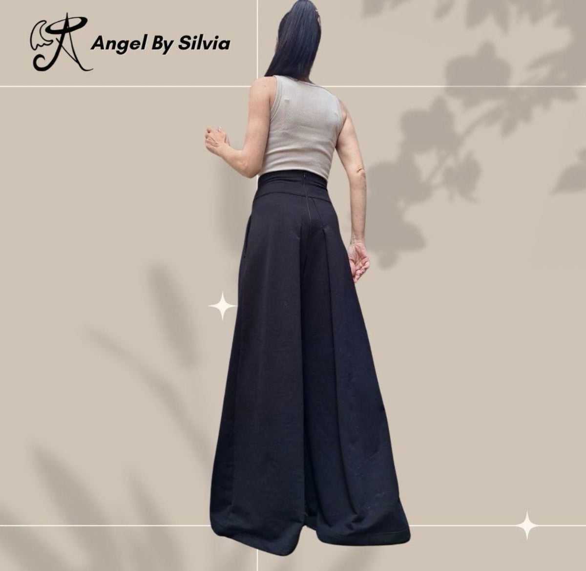 Black High Waist Palazzo Pants Skirt – Asymmetrical Wide Leg Cotton Trousers