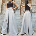 Grey Asymmetrical Wide Leg Pants with Skirt Panel – Wrap Waist Trousers