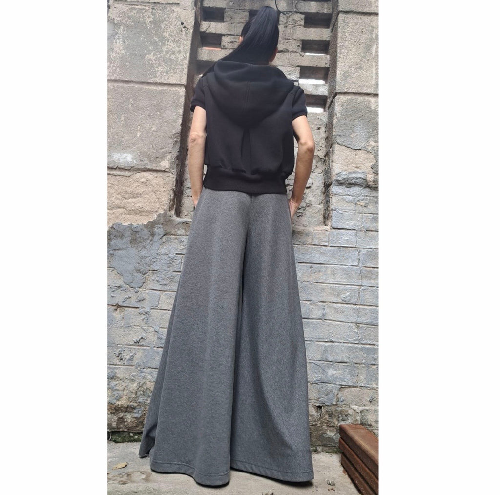 Grey Ultra Wide Leg Palazzo Pants – Loose Skirt Trousers