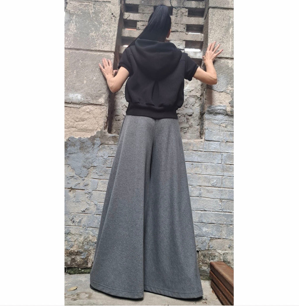 Grey Ultra Wide Leg Palazzo Pants – Loose Skirt Trousers