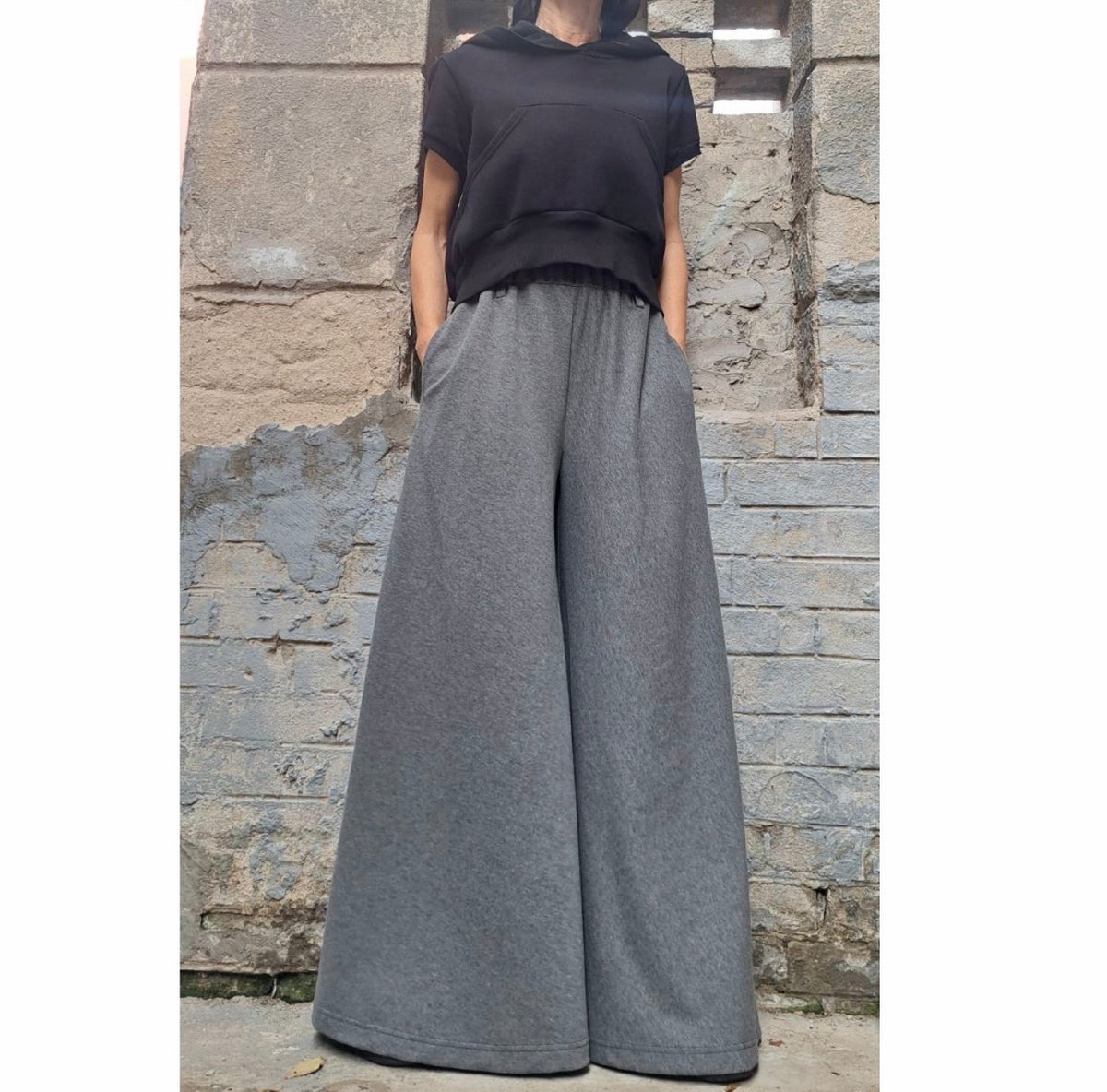 Grey Ultra Wide Leg Palazzo Pants – Loose Skirt Trousers