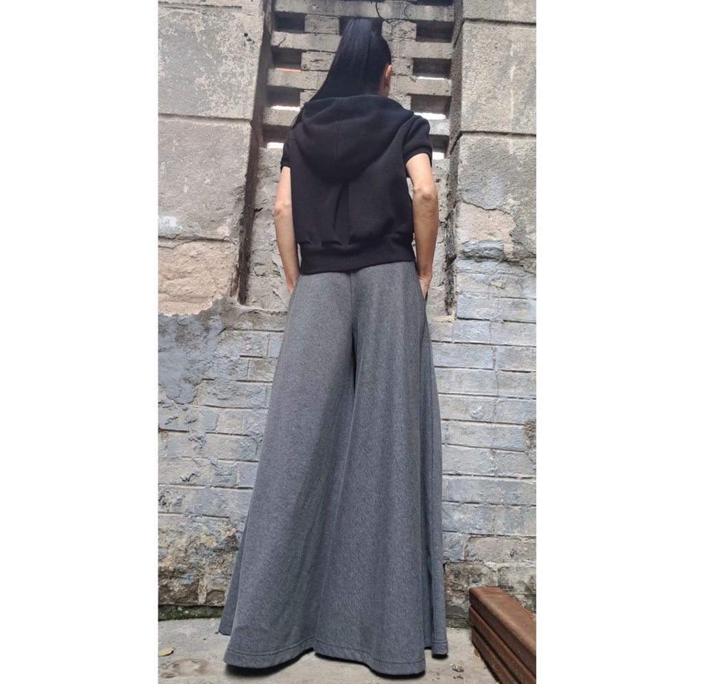 Grey Ultra Wide Leg Palazzo Pants – Loose Skirt Trousers