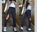 Black Cutout Jogger Pants – Asymmetrical Cotton Trousers