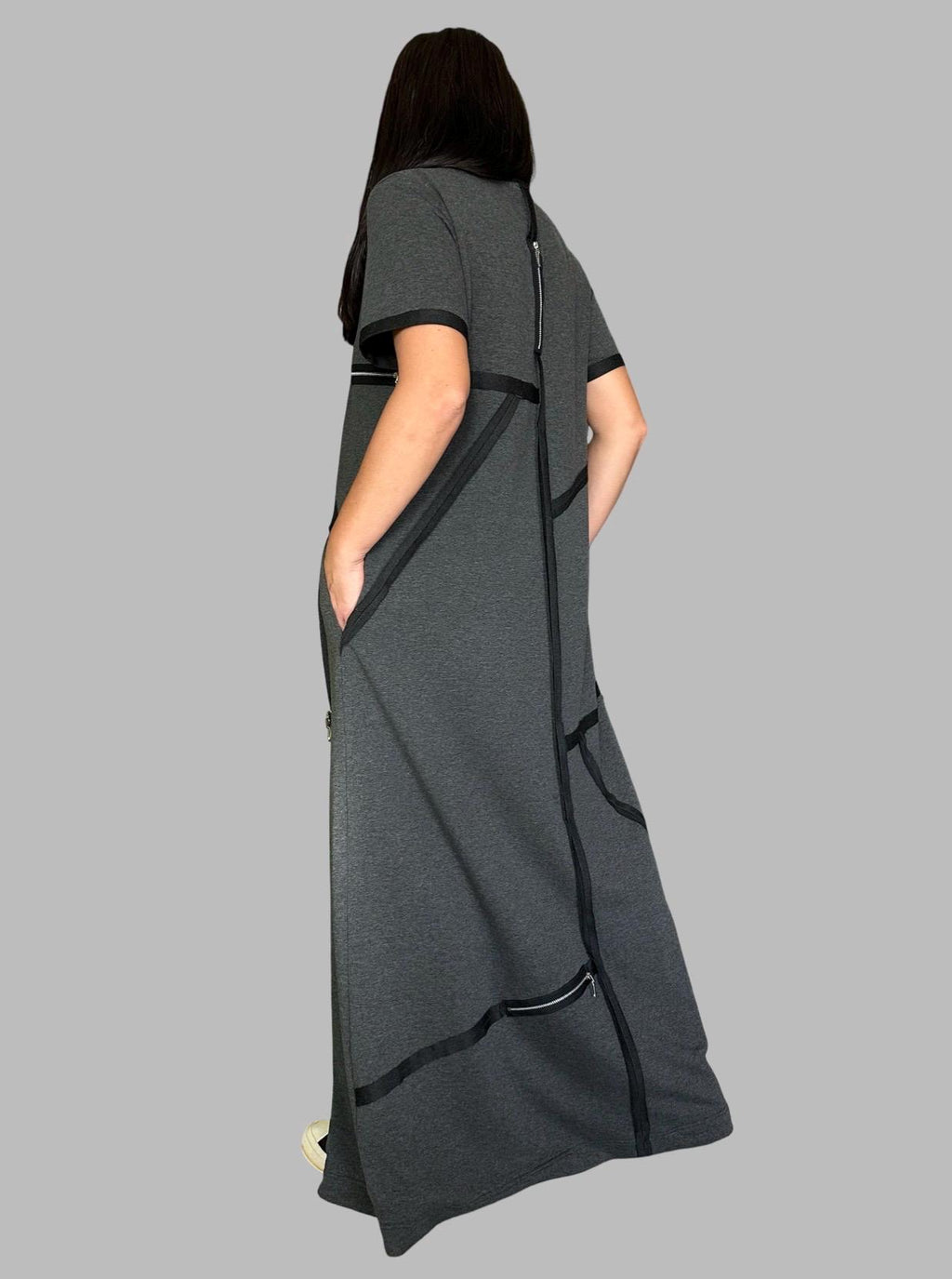 Modern Asymmetrical Maxi Dress / Cotton Urban Dress with Zipper