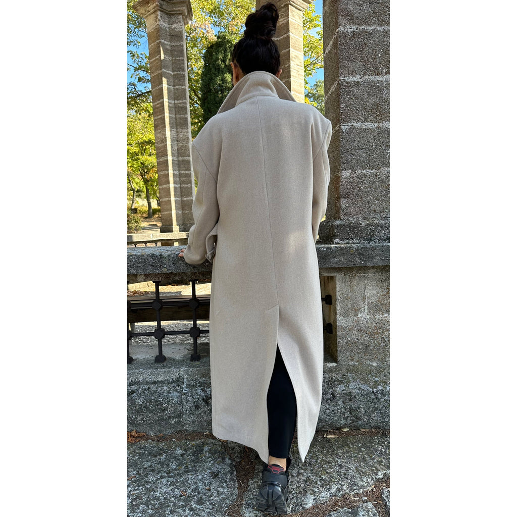 Oversized Wool Coat / Beige Lined Street Style Long Jacket