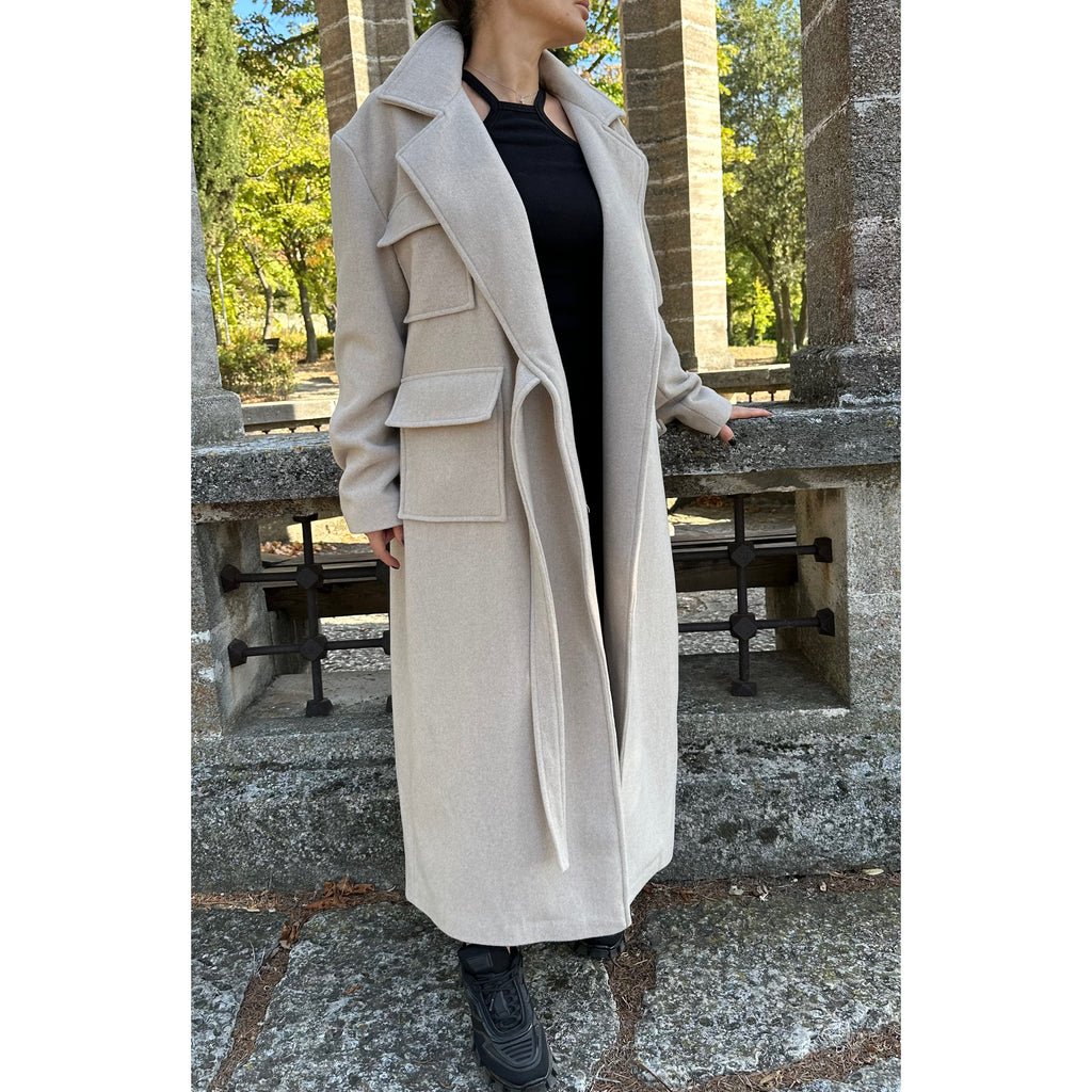 Oversized Wool Coat / Beige Lined Street Style Long Jacket