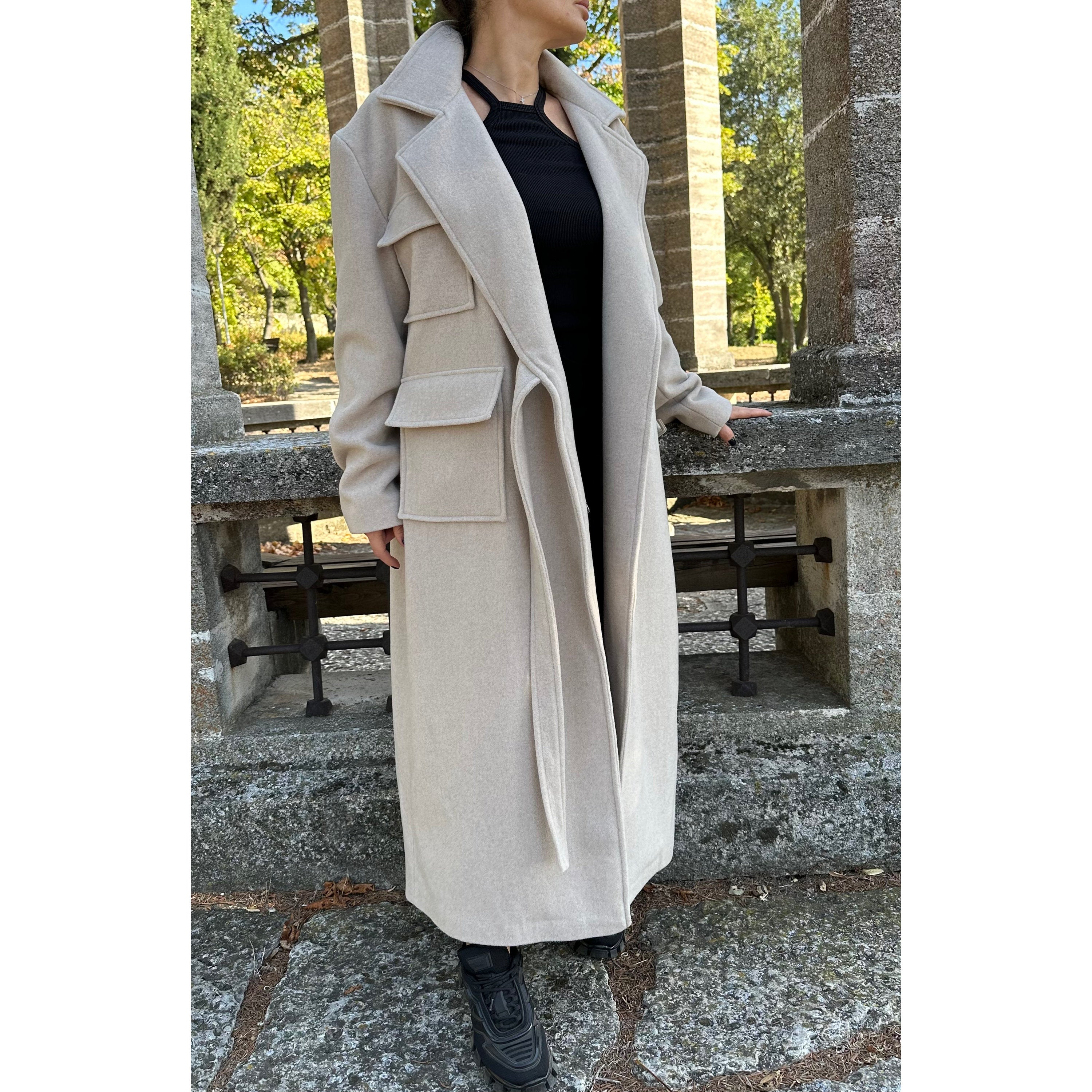 Oversized Wool Coat / Beige Lined Street Style Long Jacket