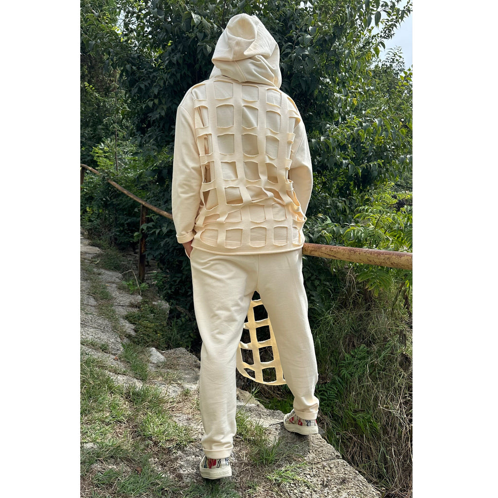 Handmade Cut-Out Hoodie and Pants Set / Designer Loungewear in Cotton-Elastane / Urban Streetwear Outfit