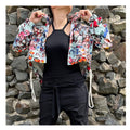 Colourful Neoprene Blouse: Asymmetric Button-Up Top