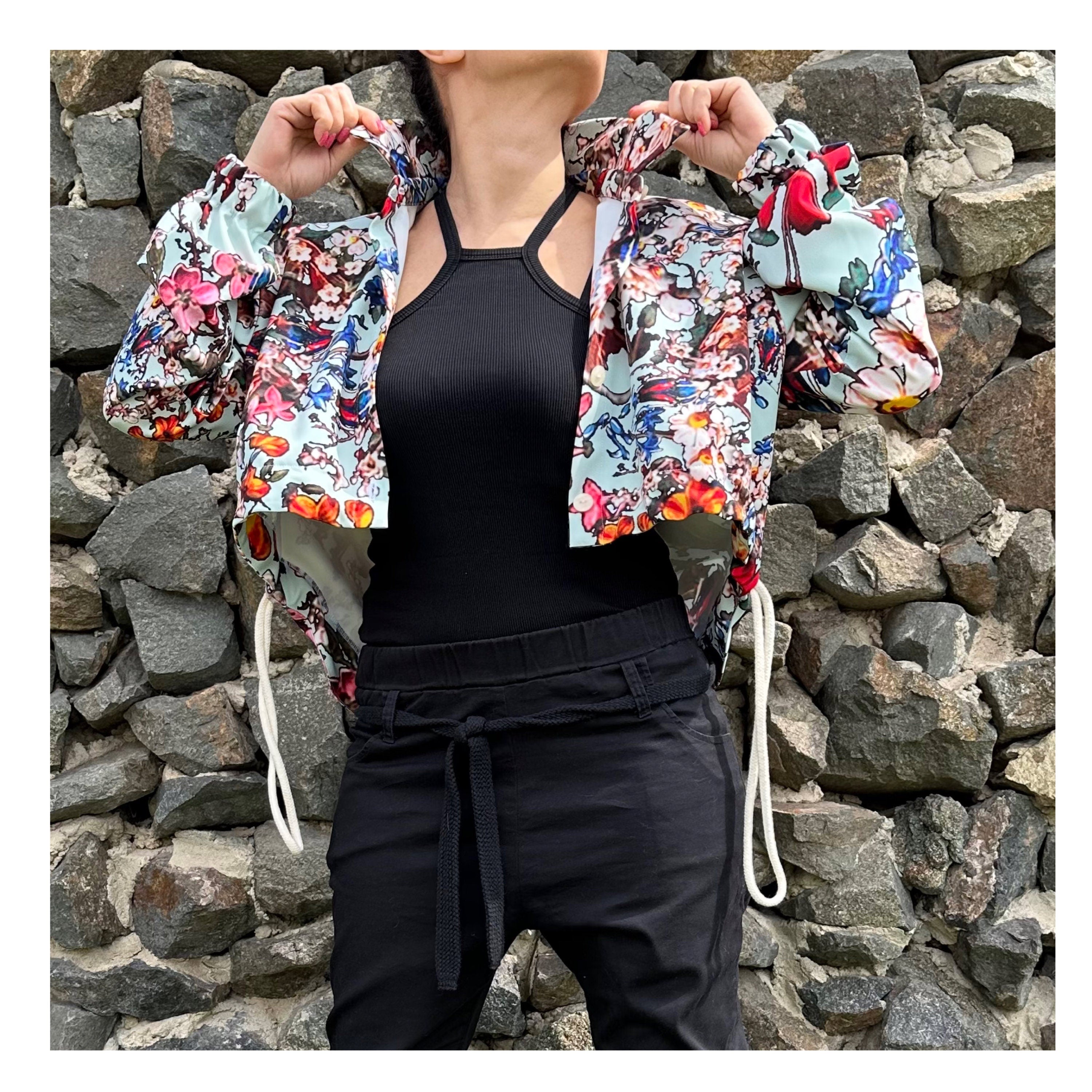 Colourful Neoprene Blouse: Asymmetric Button-Up Top
