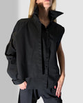 Avant-Garde Black Women’s Shirt / Two-Piece Sleeveless Shirt with Detachable Long Sleeve / Designer Statement Top