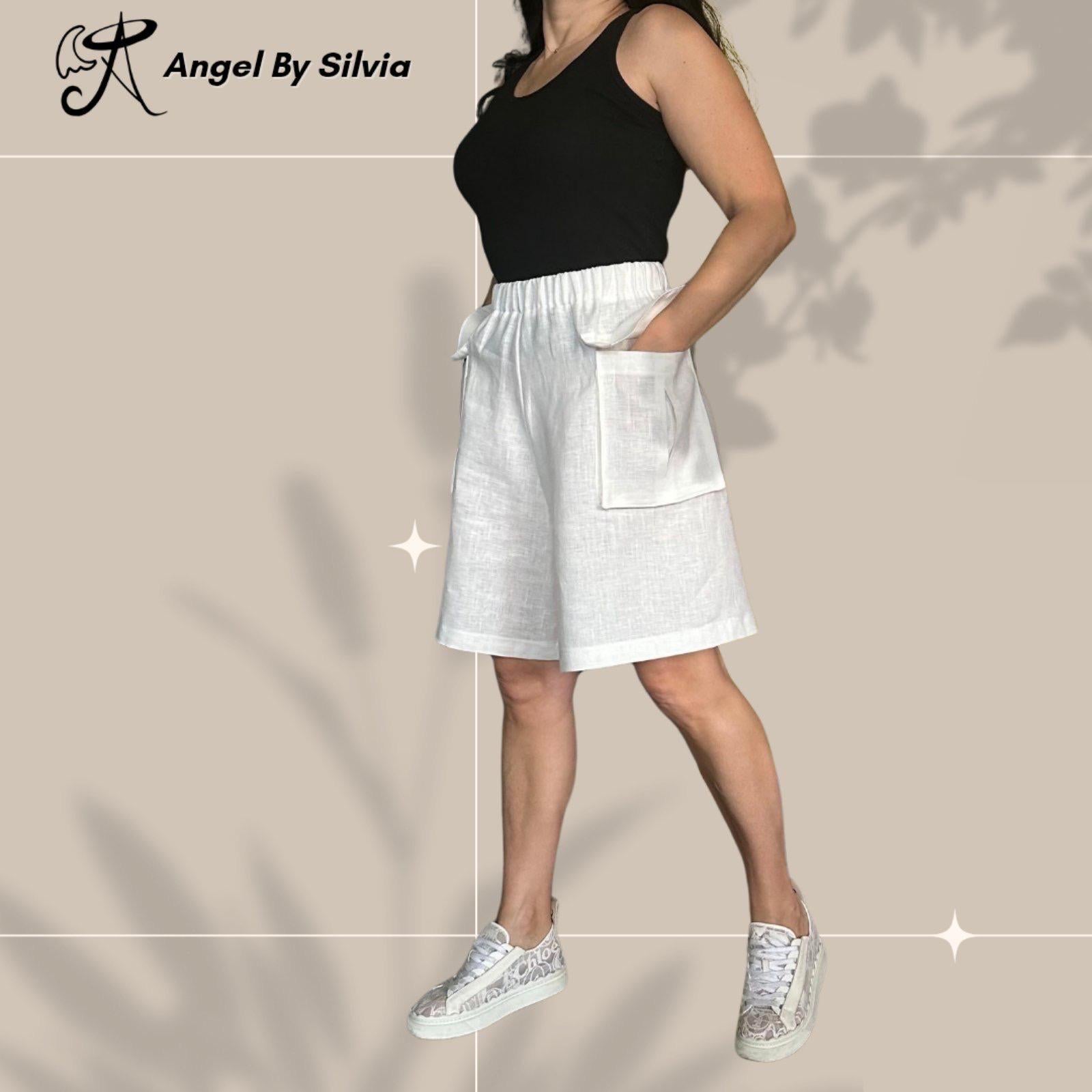 Handmade White Linen Shorts: Relaxed Fit Boho Summer Pants