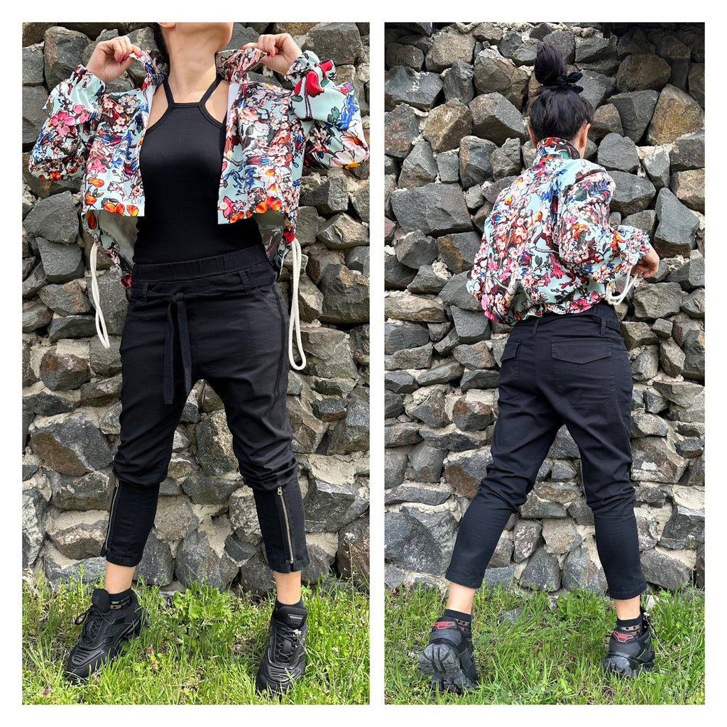Colourful Neoprene Blouse: Asymmetric Button-Up Top