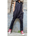Black Sleeveless Cotton Jumpsuit with Hood – Urban Loose Fit Romper