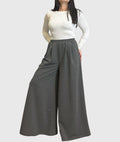 Dark Gray Cotton Palazzo Pants with Elastic Waist / High Waist Wide Leg Skirt Pants / Casual Comfortable Maxi Trousers