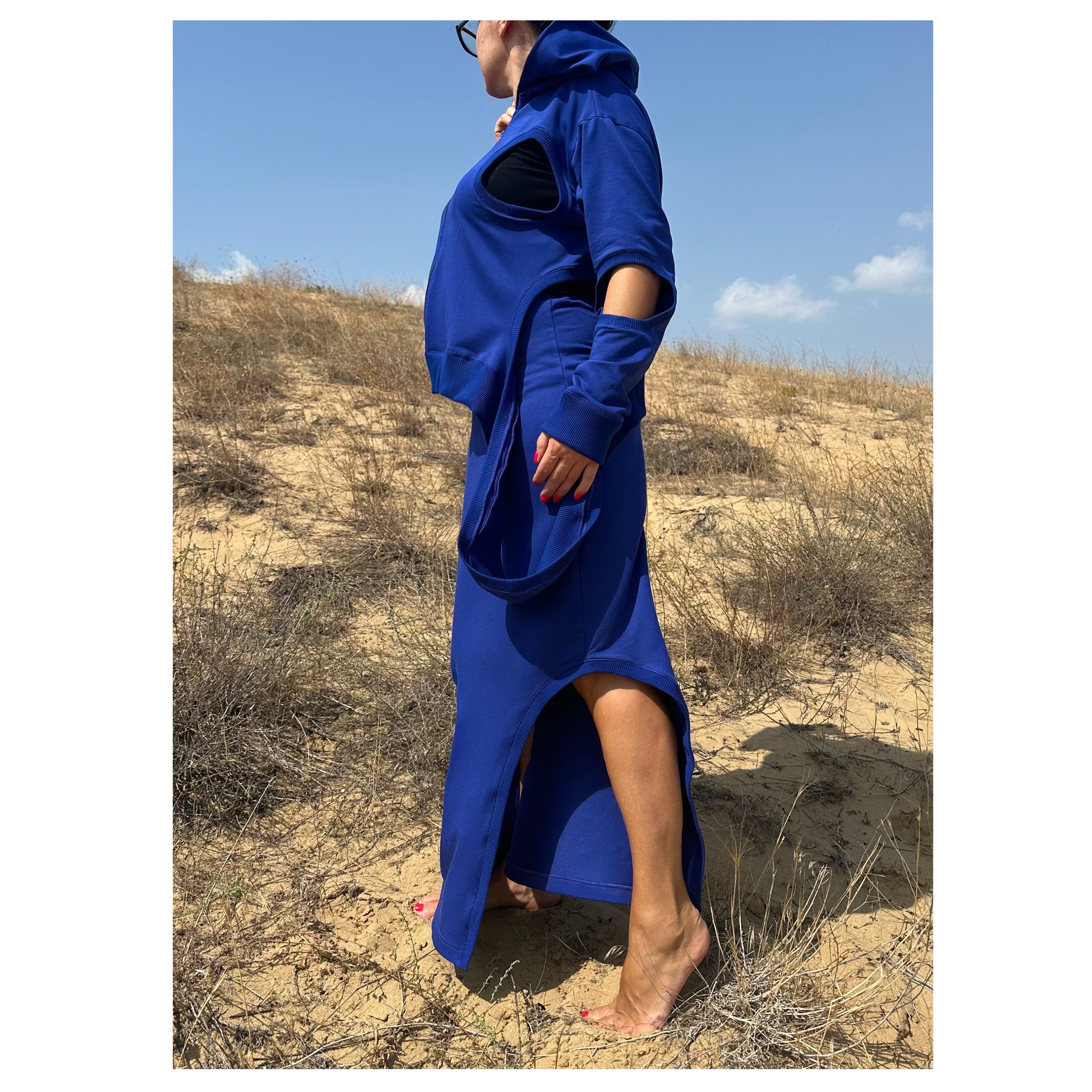 Asymmetric Cut-Out Skirt and Hoodie Set / Handmade Cotton Two-Piece Outfit / Avantgarde Streetwear