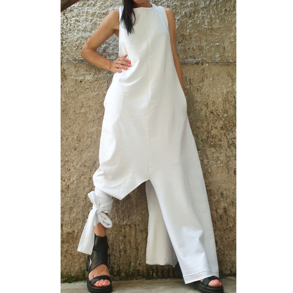 Asymmetrical White Sleeveless Dress / Modern Minimalist Design