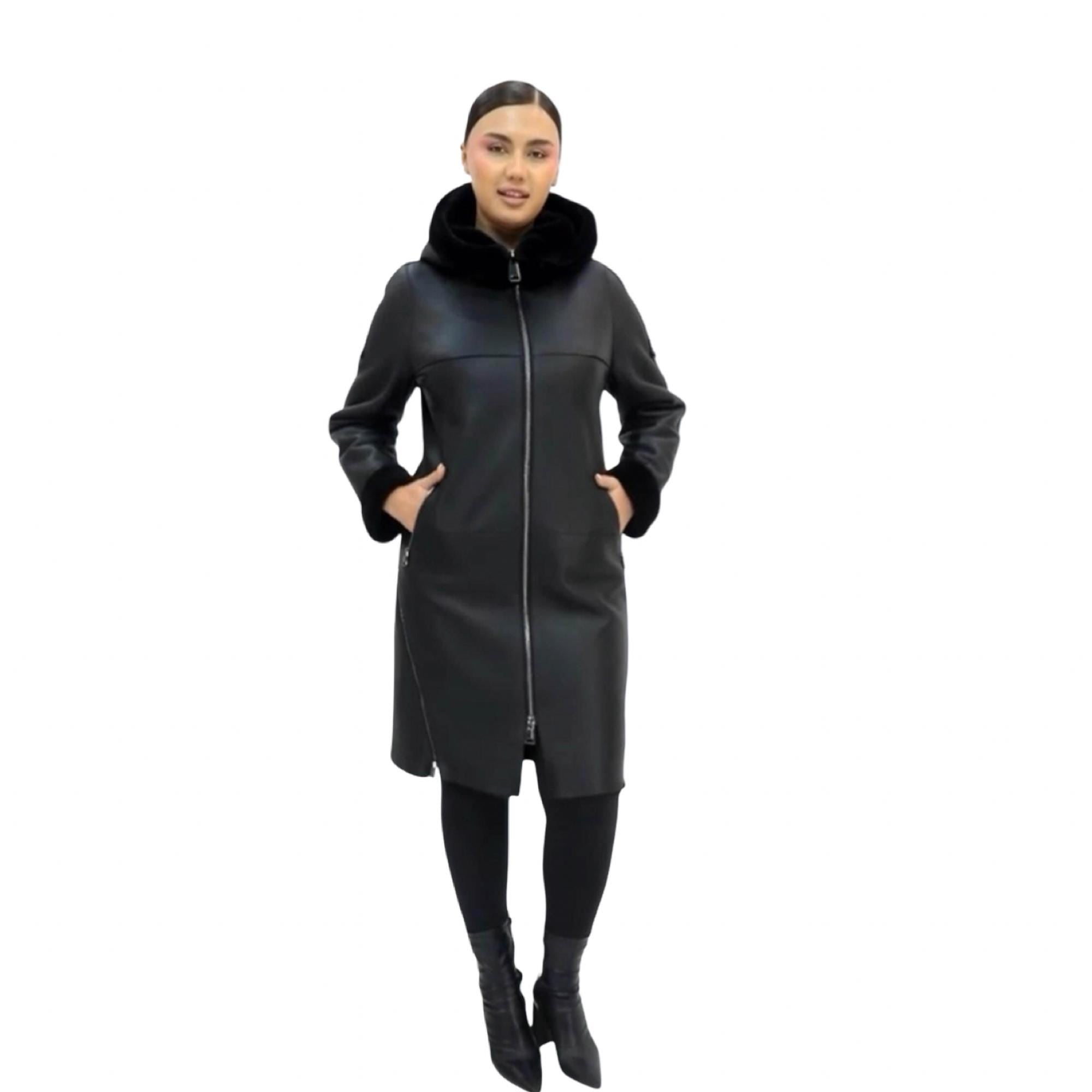 Ultimate Shearling Coat for Women – Luxury Genuine Lambskin Sheepskin Jacket with Hood / Handmade Warm Winter Coat XS–4XL
