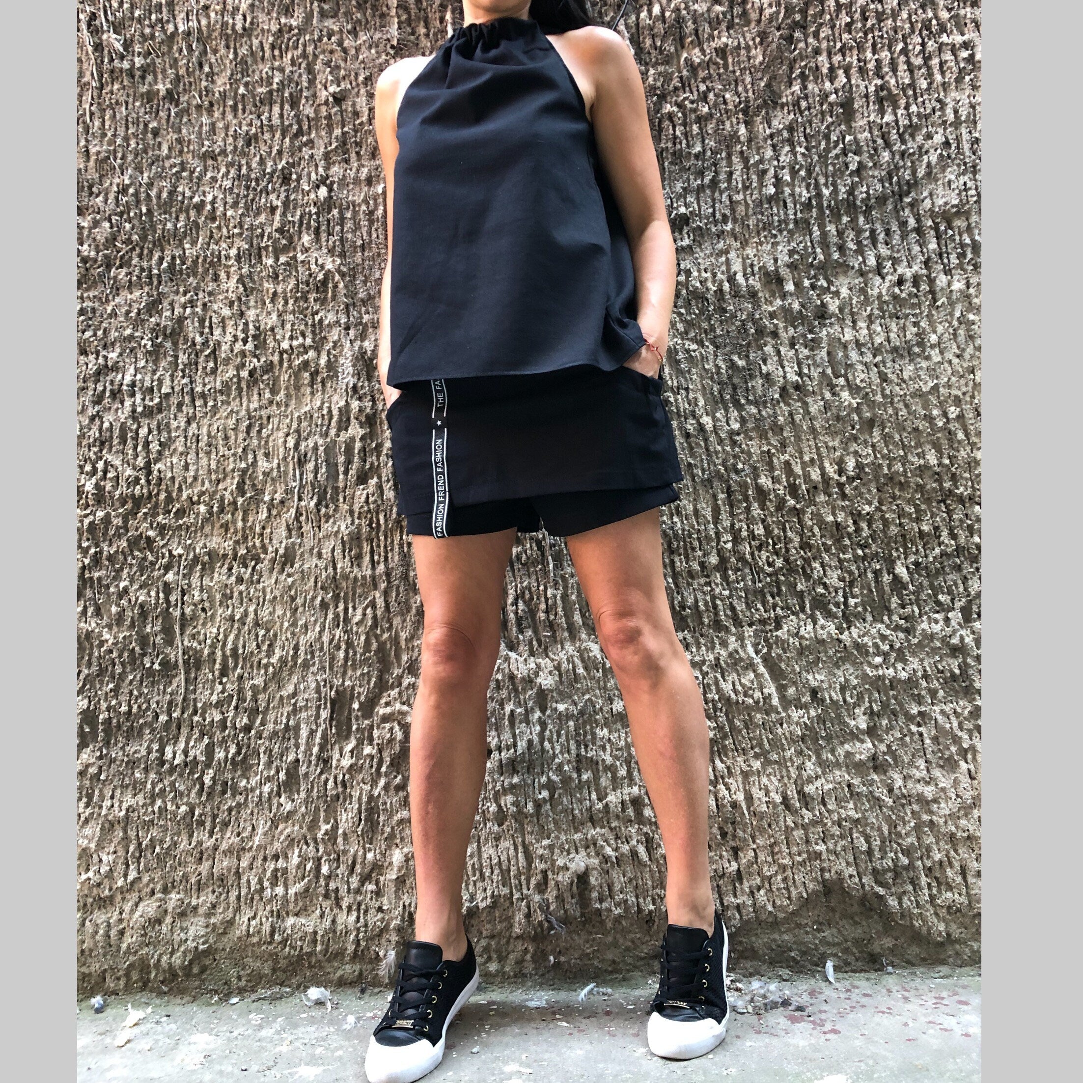 Linen Two Piece Set: Sleeveless Top & Loose Skirt Pants