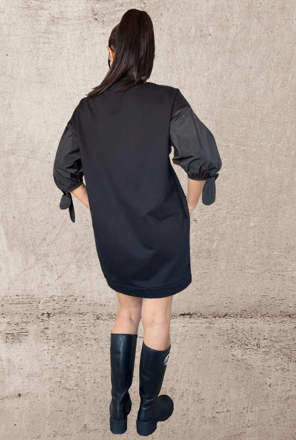 Black Cotton Tunic Dress with Balloon Sleeves – Short Puff Sleeve Dress – Oversized Minimalist Tunic – Handmade Custom XS–5XL