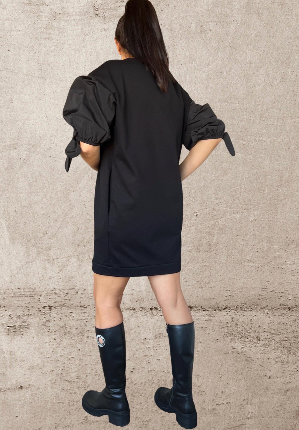 Black Cotton Tunic Dress with Balloon Sleeves – Short Puff Sleeve Dress – Oversized Minimalist Tunic – Handmade Custom XS–5XL