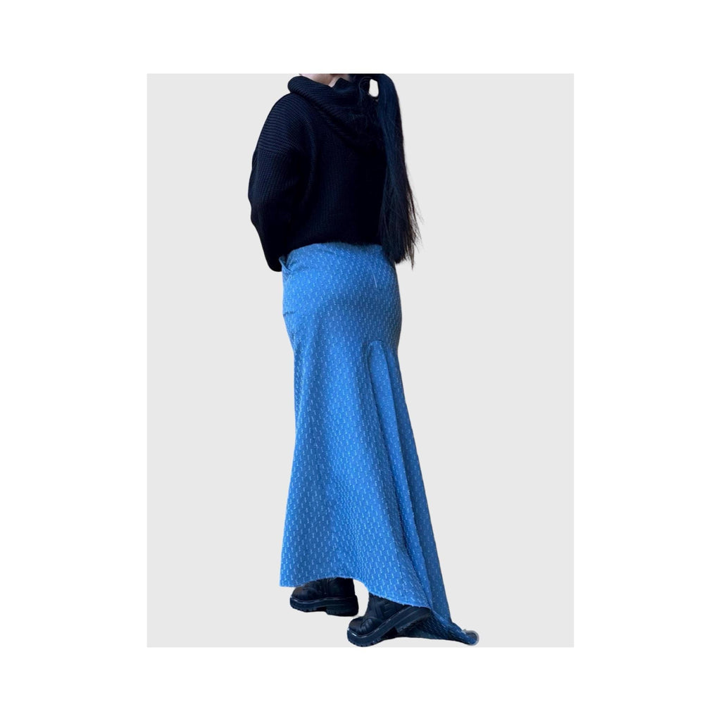 Avant-Garde High Waist Denim Maxi Skirt with Asymmetrical Back Hem