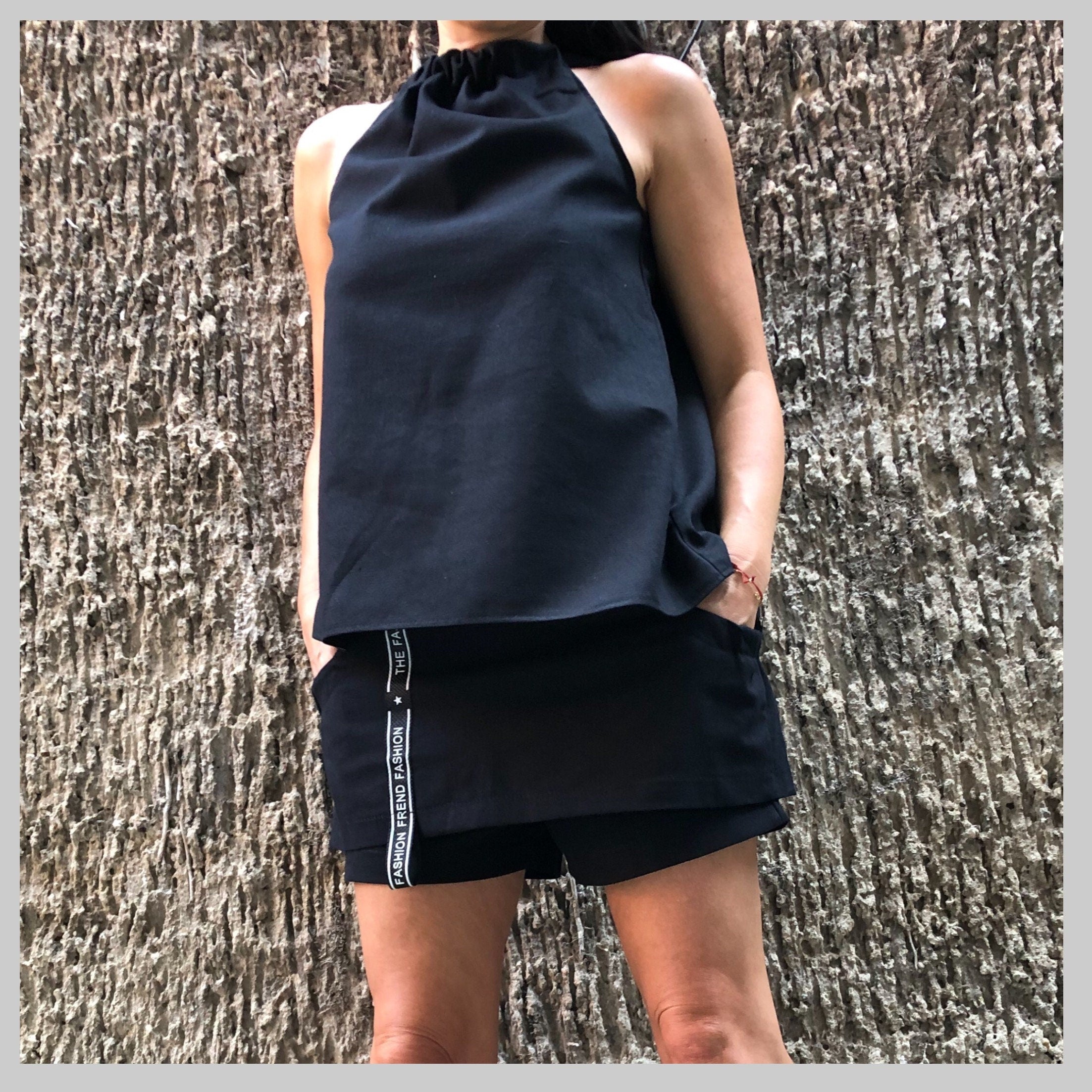 Linen Two Piece Set: Sleeveless Top & Loose Skirt Pants